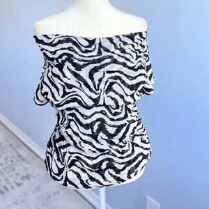 Y2K Zebra Off the Shoulder Top, Stretchy Kenneth Cole